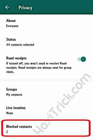 Whatsapp Privacy Option to Unblock Number