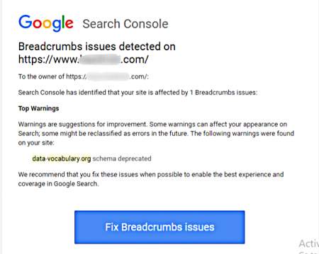 breadcrumbs issues detected