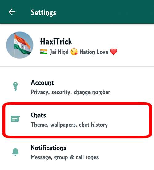 Whatsapp Chats Setting Option