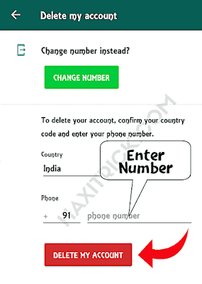 Enter Number and Click on Delete Account