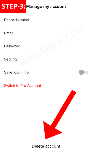 Click on Delete My Account in TikTok Setting