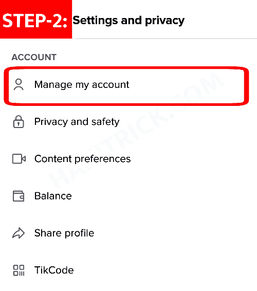 Goto TikTok Profile And Click on Manage Account