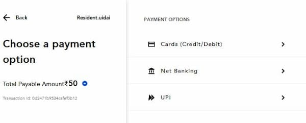 Make Payment to get pvc card