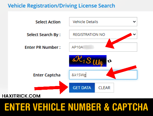 Enter Vehicle Registration Number and Captcha