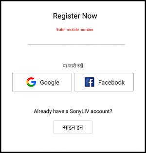 Register on Sony Liv App