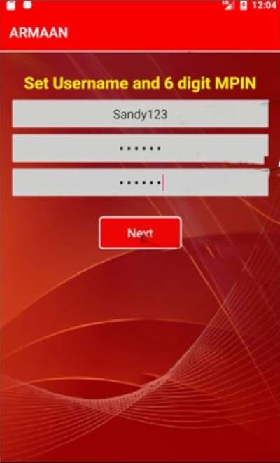 Armaan App Setting User name and mPin