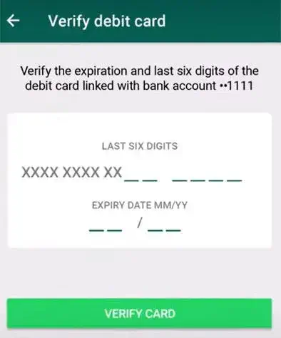 Verify Debit Card Details