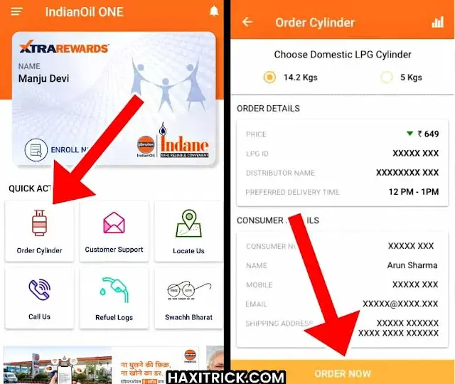 Order Indane Gas Cylinder using IndianOil One Android app