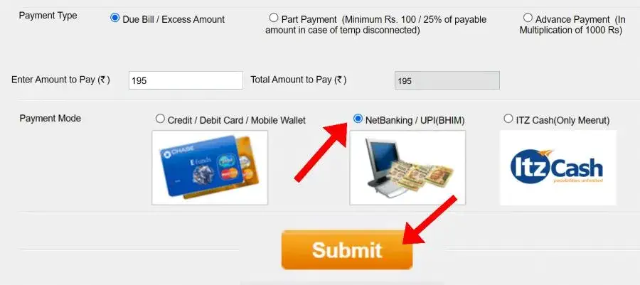 Select Payment Mode Card, Netbanking or UPI