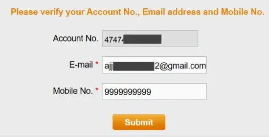 Verify your Account No. Email & Mobile No.
