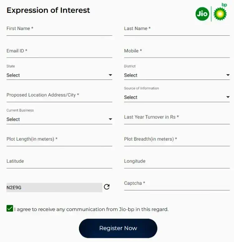 Jio BP Petrol Pump Dealership Application Form