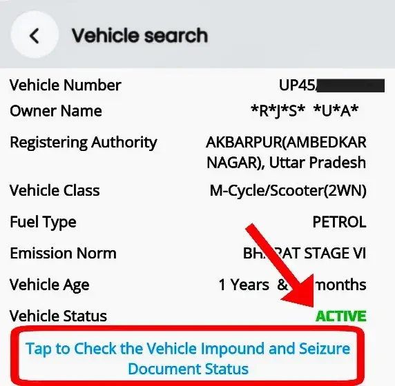 mParivahan Online Vehicle Status Check