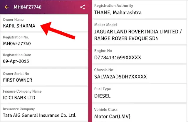 Check Owner Name and Vehicle Details
