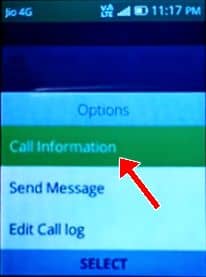 Select Call Information Option