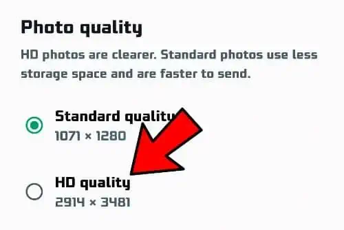 Choose HD Quality for High Quality Photos