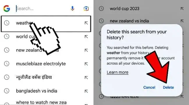 google par search kiya hua delete kaise kare