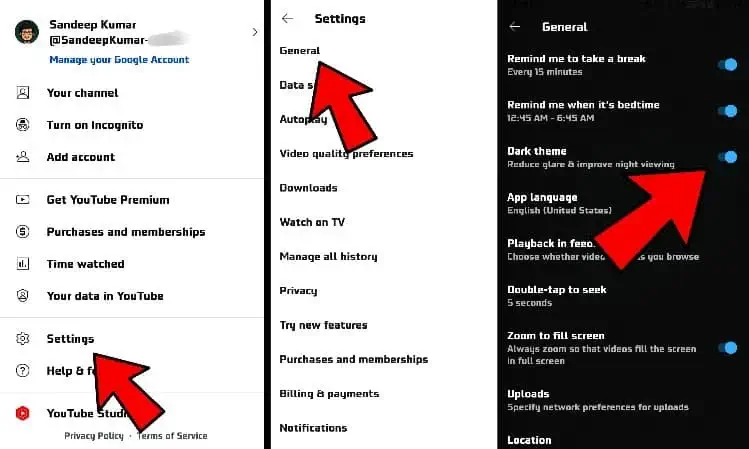 how to apply dark mode on YouTube