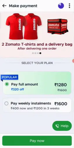 Pay Zomato Joining Fees of 1280