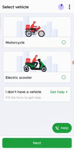 Select Vehicle for Joining Zomato