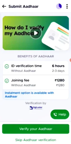 Verify your Aadhaar on Zomato