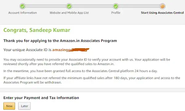 amazon assiciates account Created