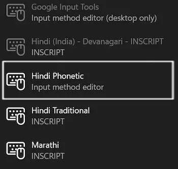 Hindi Phonetic Input Method
