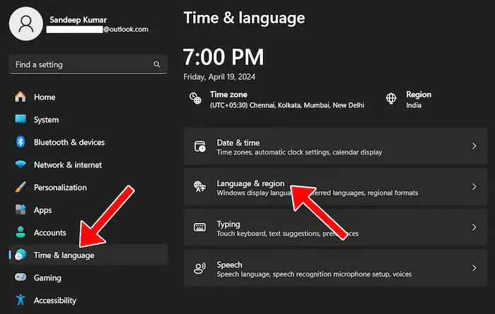 Time, Language & Region Settings