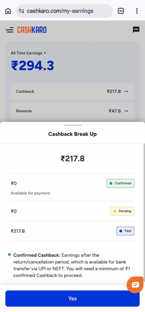 Cashkaro Earning Proof