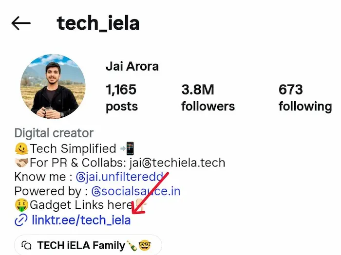 Example of Affiliate Link in Instagram Bio